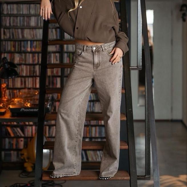 Wide Leg Jeans Taupe